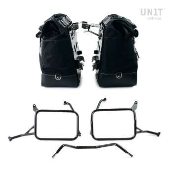 Pair of Cult side bags in Canvas 40L - 50L + Pair of aluminum plates + Inox Subframes for Atlas aluminum side panniers Yamaha Ténéré 700