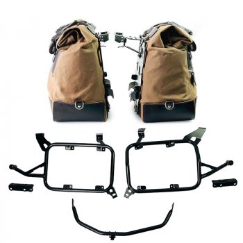 Pair of Cult side bags in Canvas 40L - 50L + Pair of aluminum plates + Inox Subframe for Aluminium side panniers BMW F900GS ADV
