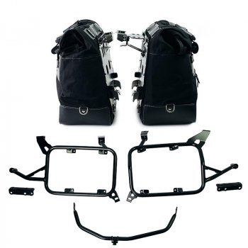 Pair of Cult side bags in Canvas 40L - 50L + Pair of aluminum plates + Inox Subframe for Aluminium side panniers BMW F900GS ADV