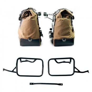 Pair of Cult side panniers in Canvas 40L - 50L + Pair of aluminum plates + Subframes for aluminum side panniers Atlas BMW R1300GS