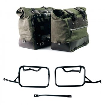 Pair of Cult side panniers in Canvas 40L - 50L + Pair of aluminum plates + Subframes for aluminum side panniers Atlas BMW R1300GS