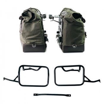 Pair of Cult side panniers in Canvas 40L - 50L + Pair of aluminum plates + Subframes for aluminum side panniers Atlas BMW R1300GS