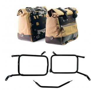 Pair of Cult side bags in Canvas 40L - 50L + Pair of aluminum plates + Inox Subframe for Aluminium side panniers Moto Guzzi V85 TT (2024 until now)