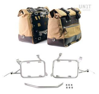 Pair of Cult side panniers in Canvas 40L - 50L + Pair of aluminum plates + Subframes for aluminum side panniers Atlas R1200GS LC - R1250GS & ADV