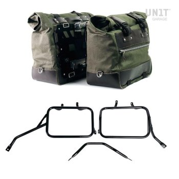 Pair of Cult side bags in Canvas 40L - 50L + Pair of aluminum plates + Subframes for aluminum side panniers Atlas for Triumph Tracker 400