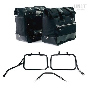Pair of Cult side bags in Canvas 40L - 50L + Pair of aluminum plates + Subframes for aluminum side panniers Atlas for Triumph Tracker 400