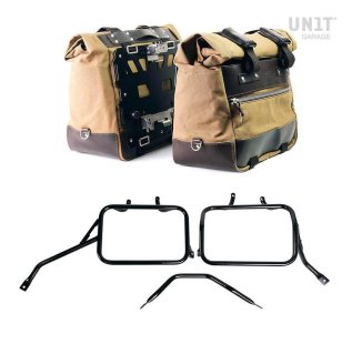 Pair of Cult side bags in Canvas 40L - 50L + Pair of aluminum plates + Subframes for aluminum side panniers Atlas for Triumph Tracker 400