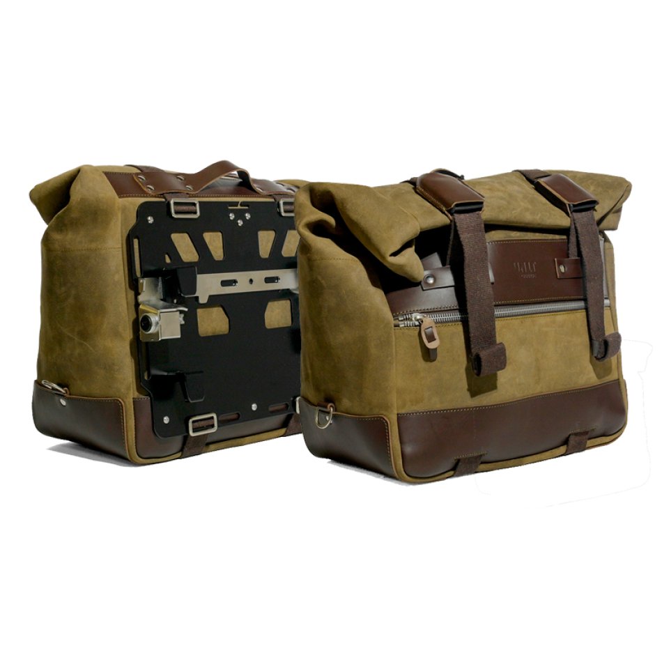 Pair of Cult side bags in split leather, 40L – 50L + Pair of aluminium plates for BMW R1300GS ADV