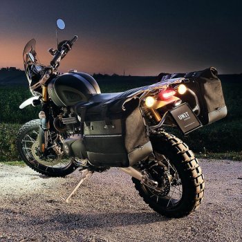 Pair of Cult side panniers in waxed suede with aluminium back plate + pair of stainless steel quick release system and lock