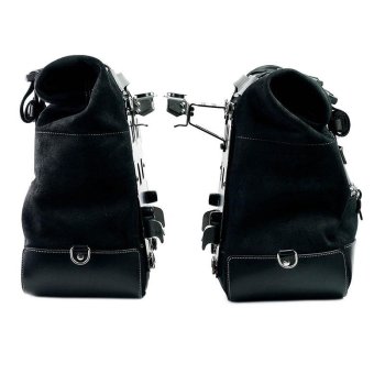 Pair of Cult side panniers in waxed suede with aluminium back plate + pair of stainless steel quick release system and lock