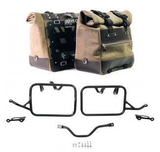 Pair of Cult side panniers in waxed suede with aluminium back plate + pair of stainless steel quick release system and lock + Subframes BMW R12 G/S