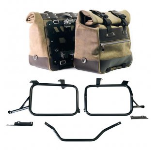 Pair of Cult side panniers in waxed suede with aluminium back plate + pair of stainless steel quick release system and lock + Subframes Honda CRF1100L Africa Twin & Adventure Sports (2024 until now)