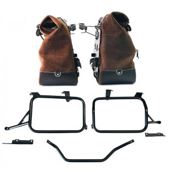 Pair of Cult side panniers in waxed suede with aluminium back plate + pair of stainless steel quick release system and lock + Subframes Honda CRF1100L Africa Twin & Adventure Sports (2024 until now)