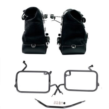 Pair of Cult side panniers in waxed suede with aluminium back plate + pair of stainless steel quick release system and lock + Subframes for aluminum side panniers Atlas BMW F450GS