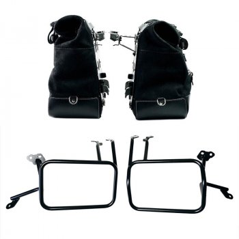 Pair of Cult side panniers in waxed suede with aluminium back plate + pair of stainless steel quick release system and lock + Aluminium bag frames Atlas KTM 1290/1390 Super Adventure S-R