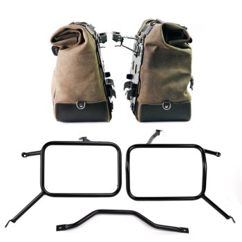 Pair of Cult side panniers in waxed suede with aluminium back plate + pair of stainless steel quick release system and lock + Frames for Atlas aluminum side panniers Triumph Street Scrambler 900 (2026 until now)