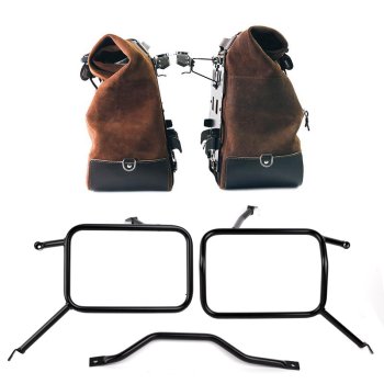 Pair of Cult side panniers in waxed suede with aluminium back plate + pair of stainless steel quick release system and lock + Frames for Atlas aluminum side panniers Triumph Street Scrambler 900 (2026 until now)