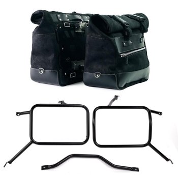 Pair of Cult side panniers in waxed suede with aluminium back plate + pair of stainless steel quick release system and lock + Frames for Atlas aluminum side panniers Triumph Street Scrambler 900 (2026 until now)