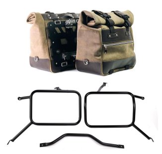 Pair of Cult side panniers in waxed suede with aluminium back plate + pair of stainless steel quick release system and lock + Frames for Atlas aluminum side panniers Triumph Street Scrambler 900 (2026 until now)