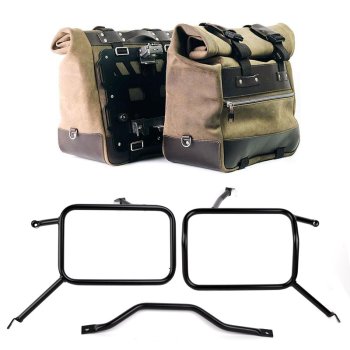 Pair of Cult side panniers in waxed suede with aluminium back plate + pair of stainless steel quick release system and lock + Frames for Atlas aluminum side panniers Triumph Street Scrambler 900 (2026 until now)