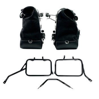 Pair of Cult side panniers in waxed suede with aluminium back plate + pair of stainless steel quick release system and lock + Subframes for aluminum side panniers Atlas for Triumph Tracker 400