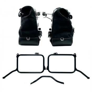 Pair of Cult side panniers in waxed suede 40L - 50L + Pair of aluminum plates + Subframes Royal Enfield Himalayan 450 for original exhaust (2024 until now)