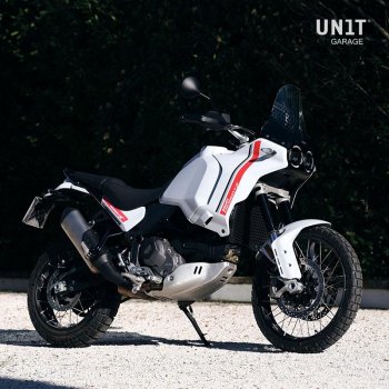 Pair of Ducati DesertX side panels Star White Silk + stickers