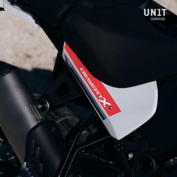Pair of Ducati DesertX side panels Star White Silk + stickers
