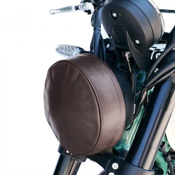 Headlamp cover in leather