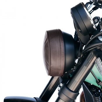 Headlamp cover in leather