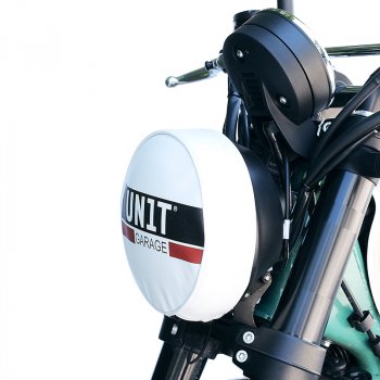 Headlamp cover in leather with logo