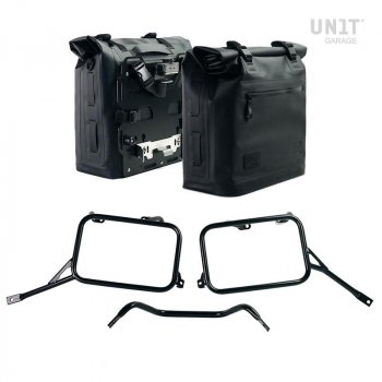 Two Khali side panniers in TPU 35L - 45L + Pair of aluminium plates with Inox Subframe Bonneville T120
