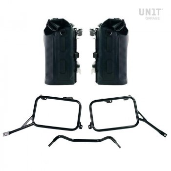 Two Khali side panniers in TPU 35L - 45L + Pair of aluminium plates with Inox Subframe Bonneville T120
