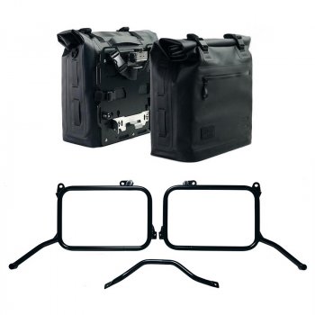 Two Khali side panniers in TPU 35L - 45L + Pair of aluminium plates with Inox Subframe Royal Enfield Himalayan 450 for original exhaust (2024 until now)