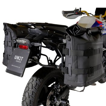 Two Khali side panniers in TPU 35L - 45L + Pair of aluminium plates + Subframes for aluminum side panniers Atlas BMW F450GS