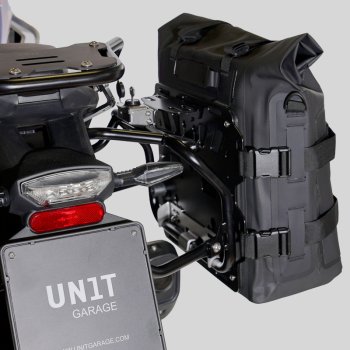 Two Khali side panniers in TPU 35L - 45L + Pair of aluminium plates + Subframes for aluminum side panniers Atlas BMW F450GS