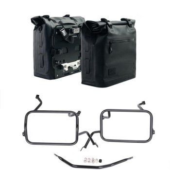 Two Khali side panniers in TPU 35L - 45L + Pair of aluminium plates + Subframes for aluminum side panniers Atlas BMW F450GS