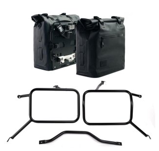 Two Khali side panniers in TPU 35L - 45L + Pair of aluminium plates + Frames for Atlas aluminum side panniers Triumph Street Scrambler 900 (2026 until now)