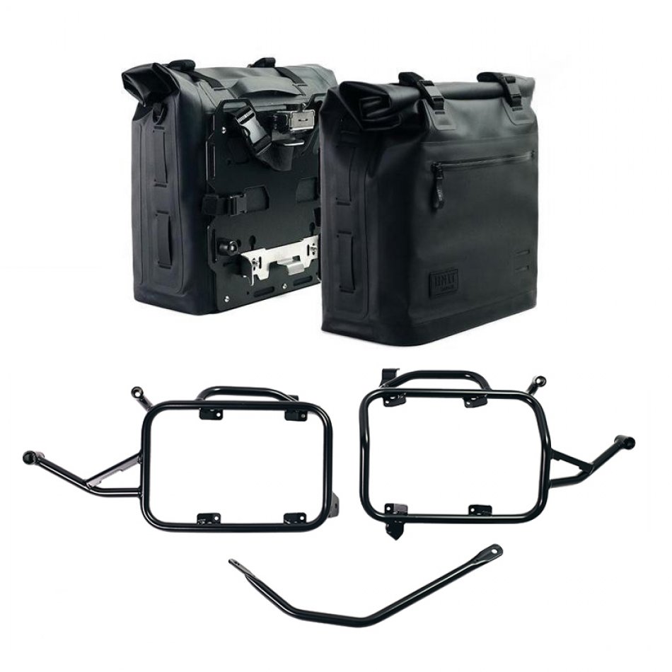 Two Khali side panniers in TPU 35L - 45L + Pair of aluminium plates + Inox Subframe for Aluminium side panniers BMW F900GS