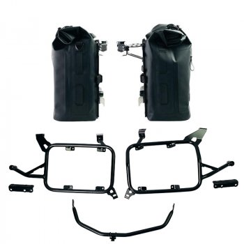 Two Khali side panniers in TPU 35L - 45L + Pair of aluminium plates + Inox Subframe for Aluminium side panniers BMW F900GS ADV