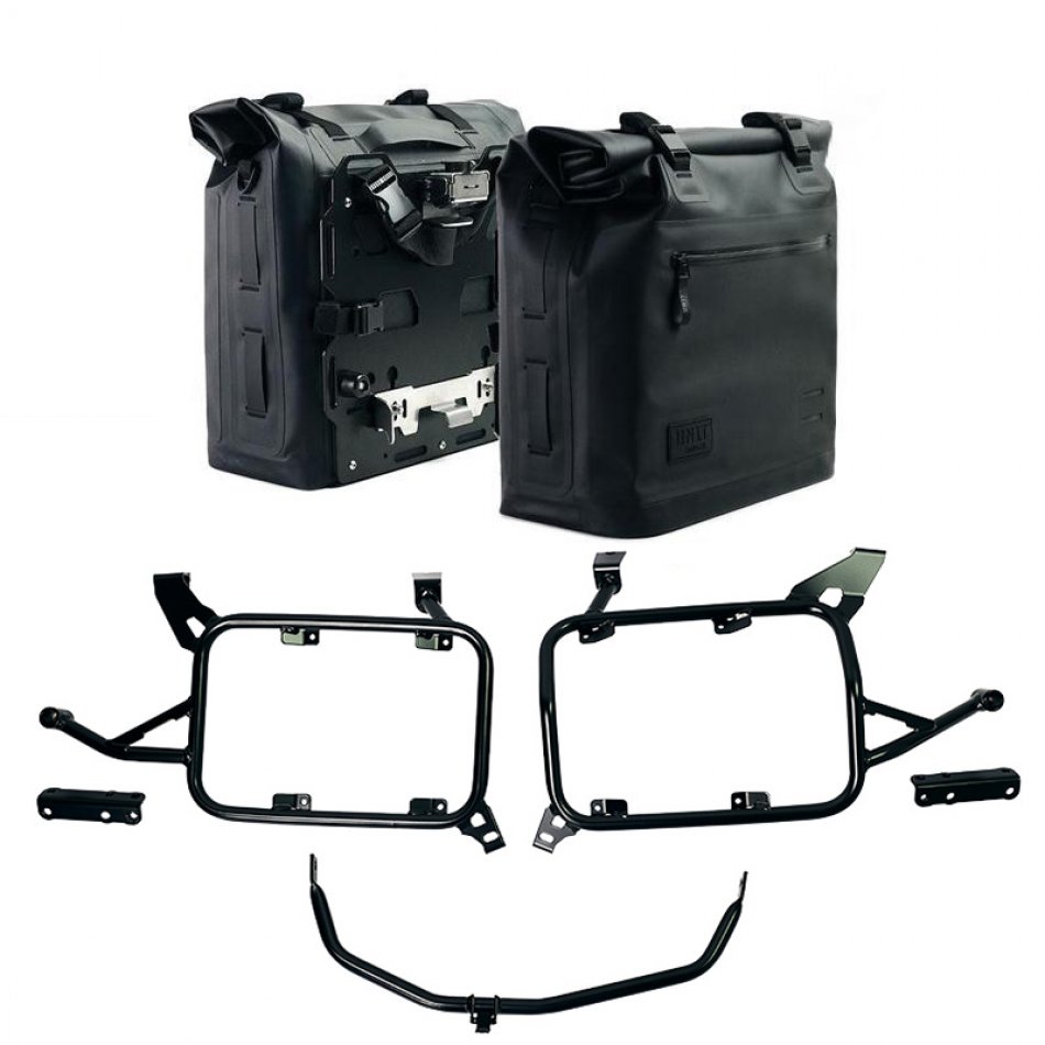 Two Khali side panniers in TPU 35L - 45L + Pair of aluminium plates + Inox Subframe for Aluminium side panniers BMW F900GS ADV