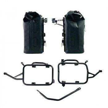 Two Khali side panniers in TPU 35L - 45L + Pair of aluminium plates + Inox Subframe for Aluminium side panniers BMW F900GS