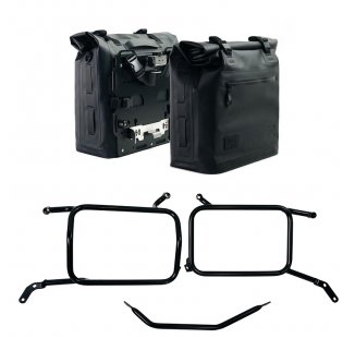 Two Khali side panniers in TPU 35L - 45L + Pair of aluminium plates + Inox Subframe for Aluminium side panniers Moto Guzzi V85 TT (2024 until now)