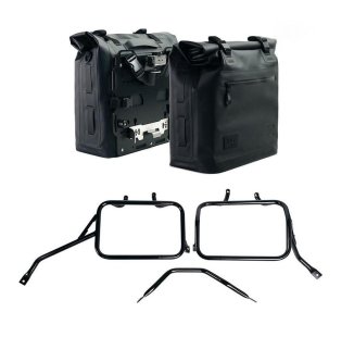 Two Khali side panniers in TPU 35L - 45L + Pair of aluminium plates + Subframes for aluminum side panniers Atlas for Triumph Tracker 400