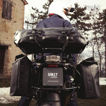 Two Khali side panniers in TPU 35L - 45L with Inox Subframe NineT-Series