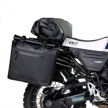 Two Khali side panniers in TPU 35L - 45L with Inox Subframe NineT-Series