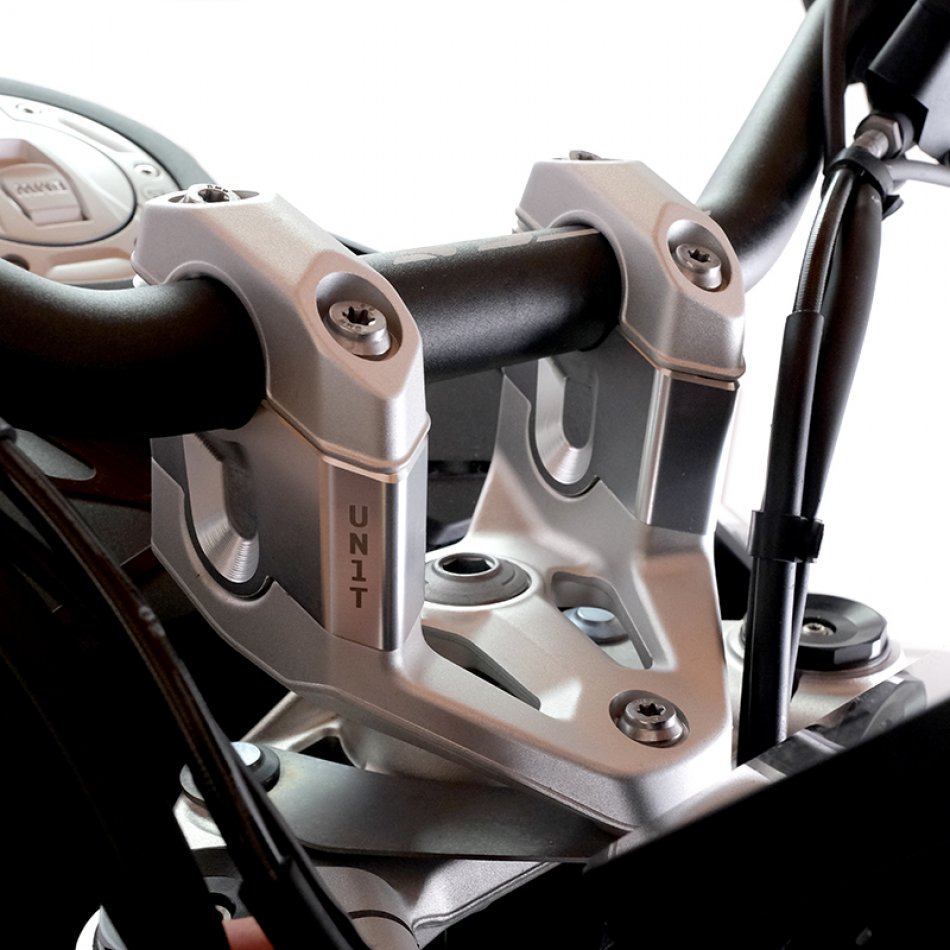 Raised and set back handlebar risers for BMW R1300GS and ADV